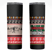 Hiking Christmas Skinny Tumbler with Mountains Trees and Winter Holiday Pattern - Wonder Print Shop