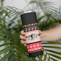 Hiking Christmas Skinny Tumbler with Mountains Trees and Winter Holiday Pattern - Wonder Print Shop