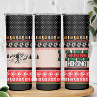 Hiking Christmas Skinny Tumbler with Mountains Trees and Winter Holiday Pattern - Wonder Print Shop