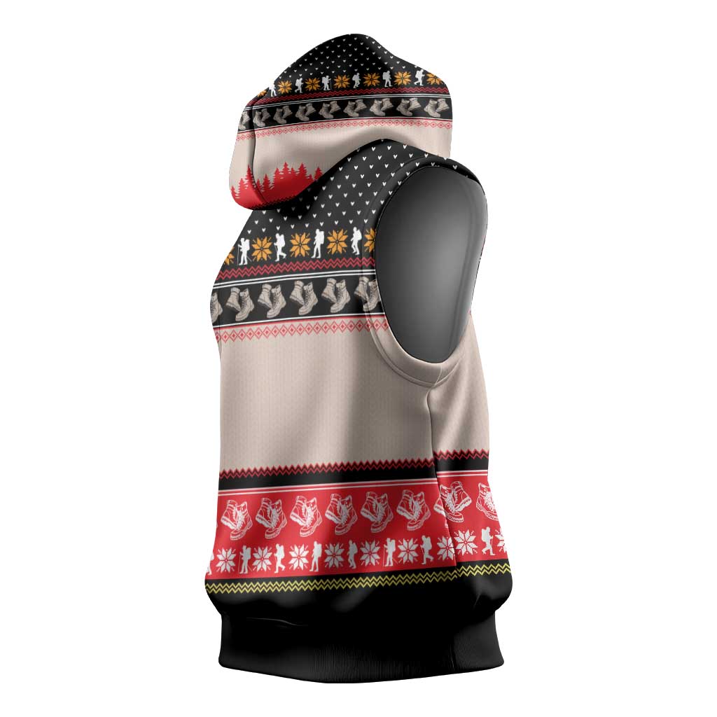 Hiking Christmas Sleeveless Hoodie with Mountains Trees and Winter Holiday Pattern - Wonder Print Shop