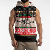 Hiking Christmas Sleeveless Hoodie with Mountains Trees and Winter Holiday Pattern - Wonder Print Shop
