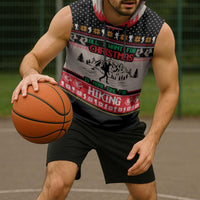 Hiking Christmas Sleeveless Hoodie with Mountains Trees and Winter Holiday Pattern - Wonder Print Shop