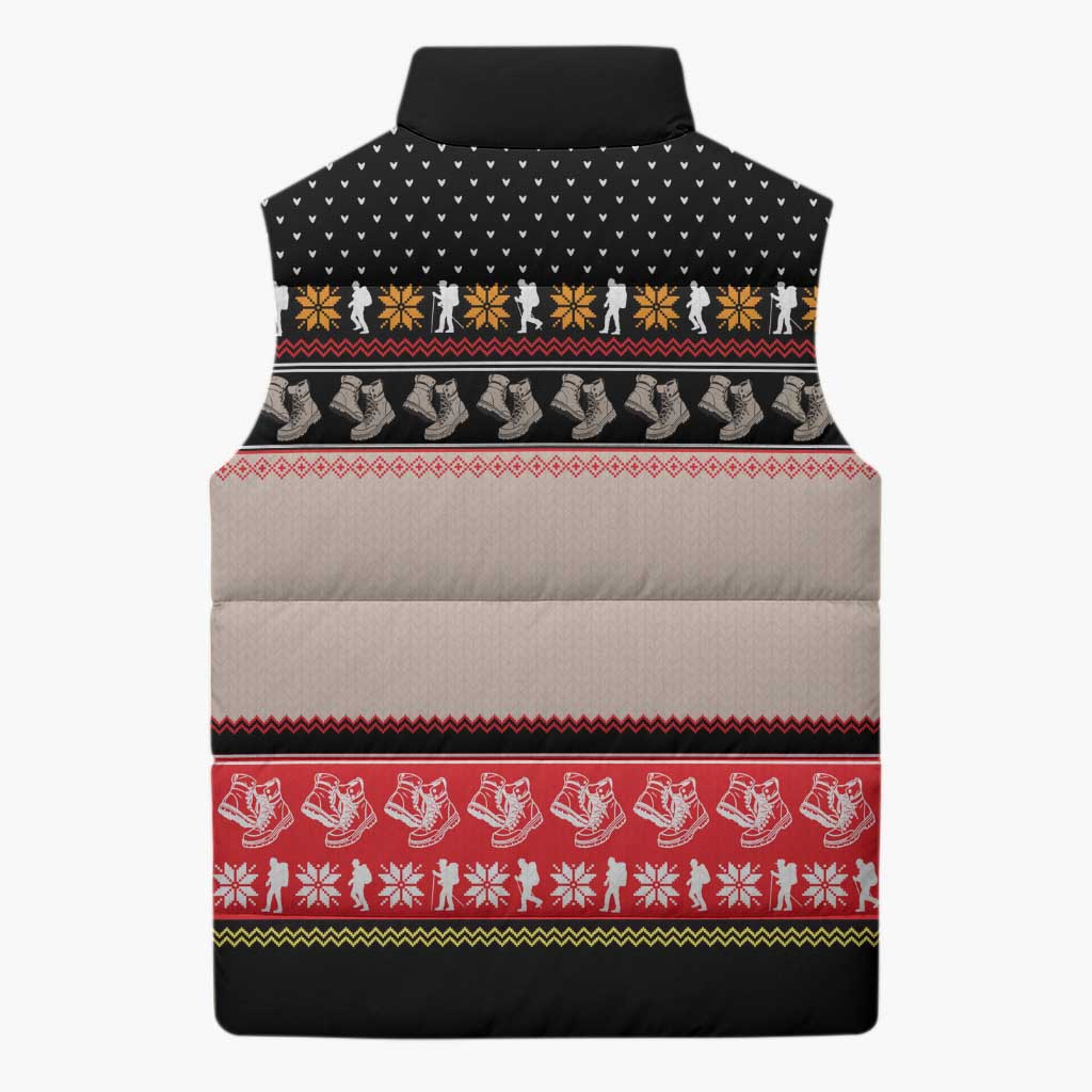 Hiking Christmas Sleeveless Puffer Jacket with Mountains Trees and Winter Holiday Pattern - Wonder Print Shop