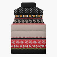 Hiking Christmas Sleeveless Puffer Jacket with Mountains Trees and Winter Holiday Pattern - Wonder Print Shop