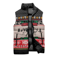 Hiking Christmas Sleeveless Puffer Jacket with Mountains Trees and Winter Holiday Pattern - Wonder Print Shop