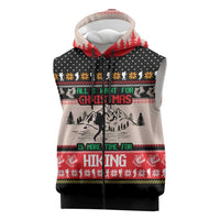 Hiking Christmas Sleeveless Zip Hoodie with Mountains Trees and Winter Holiday Pattern - Wonder Print Shop