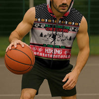 Hiking Christmas Sleeveless Zip Hoodie with Mountains Trees and Winter Holiday Pattern - Wonder Print Shop