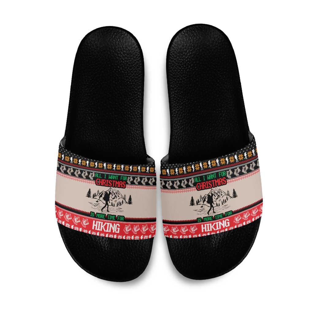 Hiking Christmas Slide Sandals with Mountains Trees and Winter Holiday Pattern - Wonder Print Shop