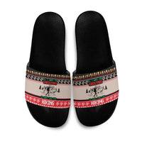 Hiking Christmas Slide Sandals with Mountains Trees and Winter Holiday Pattern - Wonder Print Shop