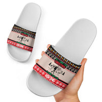 Hiking Christmas Slide Sandals with Mountains Trees and Winter Holiday Pattern - Wonder Print Shop