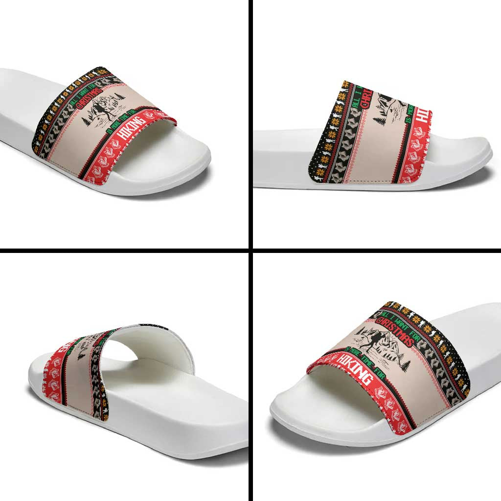 Hiking Christmas Slide Sandals with Mountains Trees and Winter Holiday Pattern - Wonder Print Shop
