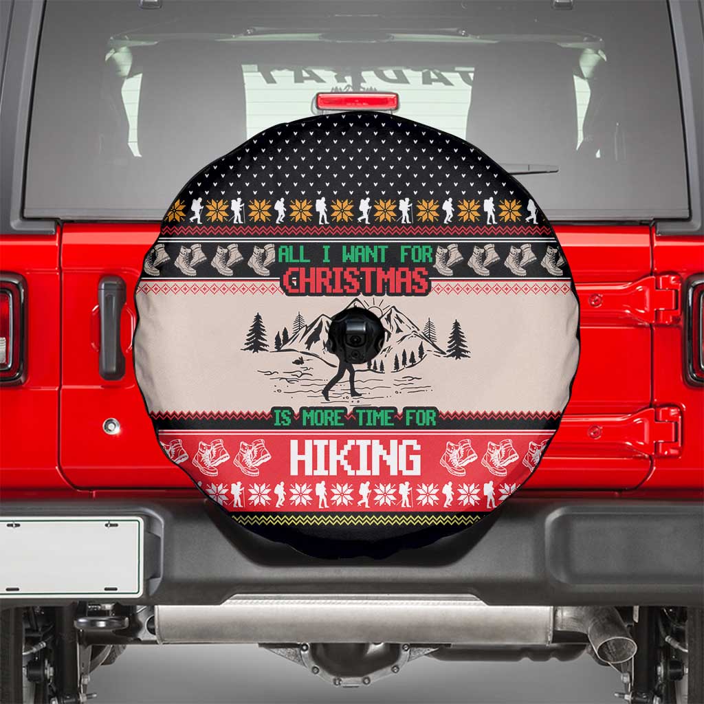 Hiking Christmas Spare Tire Cover with Mountains Trees and Winter Holiday Pattern - Wonder Print Shop