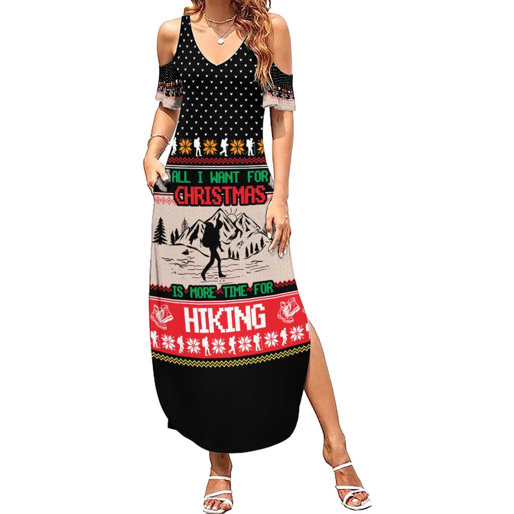 Hiking Christmas Summer Maxi Dress with Mountains Trees and Winter Holiday Pattern - Wonder Print Shop