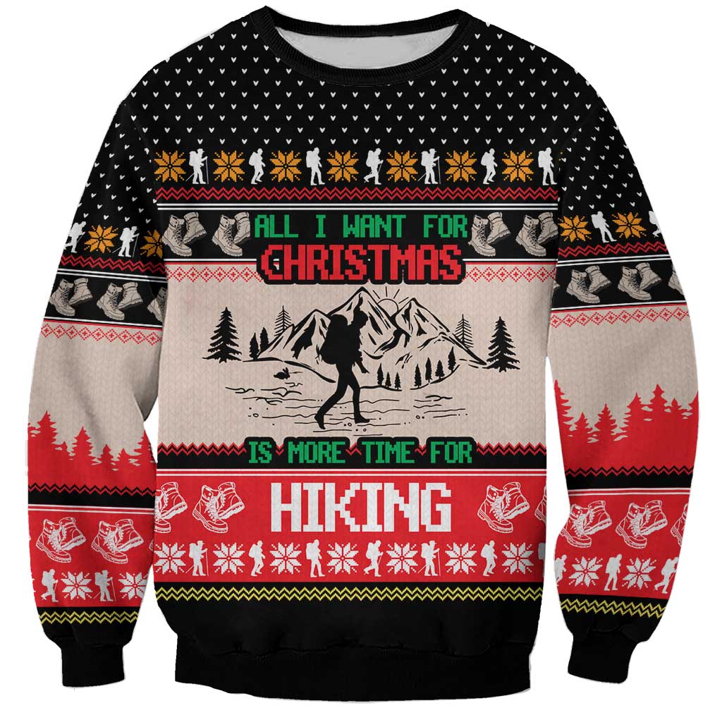 Hiking Christmas Sweatshirt with Mountains Trees and Winter Holiday Pattern - Wonder Print Shop