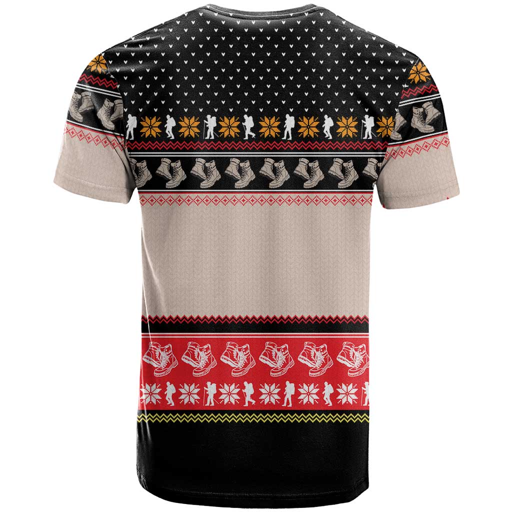 Hiking Christmas T Shirt with Mountains Trees and Winter Holiday Pattern - Wonder Print Shop