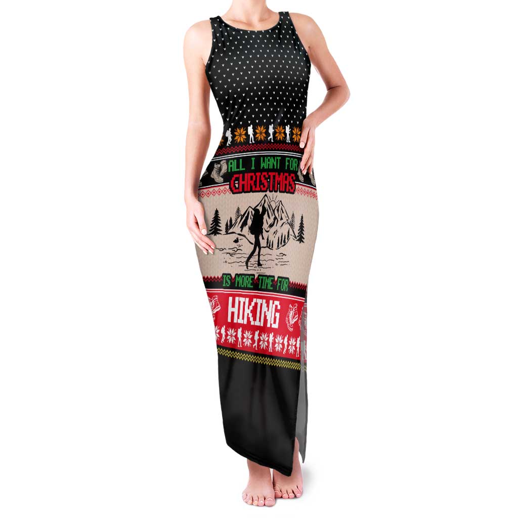 Hiking Christmas Tank Maxi Dress with Mountains Trees and Winter Holiday Pattern - Wonder Print Shop