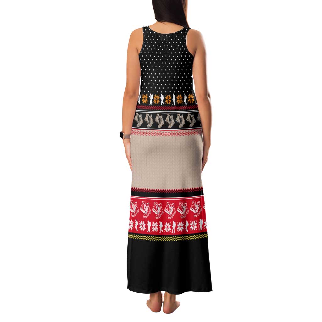 Hiking Christmas Tank Maxi Dress with Mountains Trees and Winter Holiday Pattern - Wonder Print Shop
