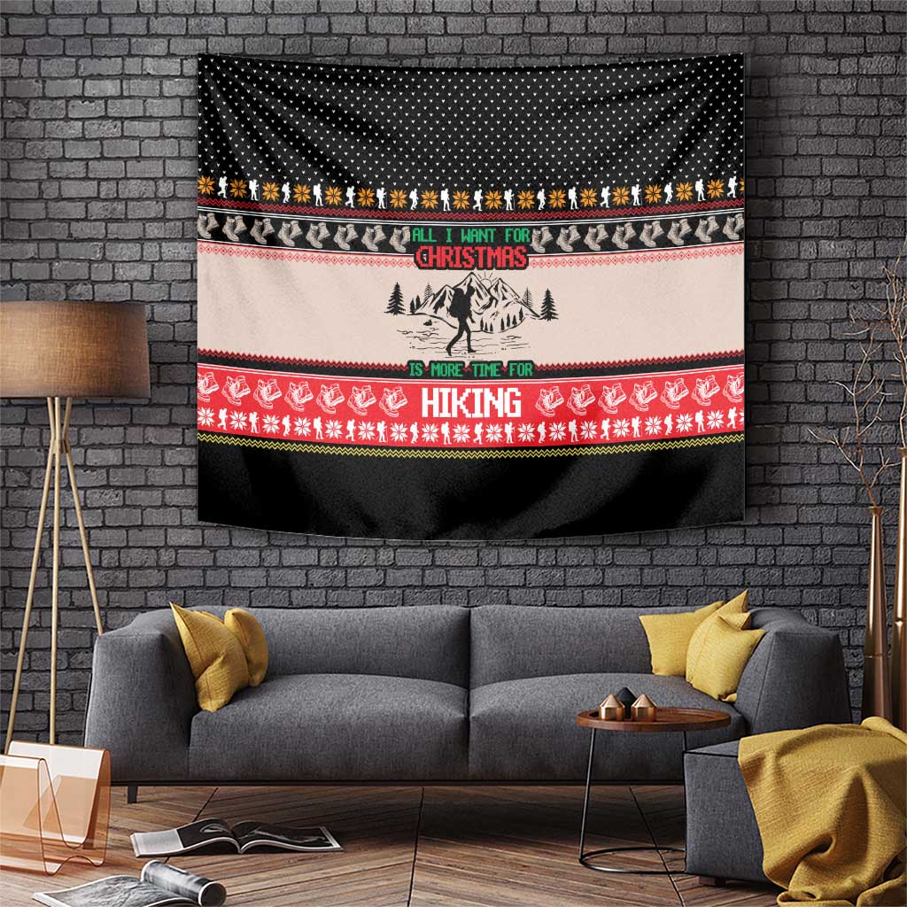Hiking Christmas Tapestry with Mountains Trees and Winter Holiday Pattern - Wonder Print Shop