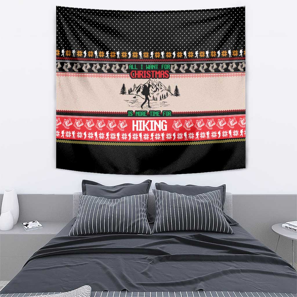 Hiking Christmas Tapestry with Mountains Trees and Winter Holiday Pattern - Wonder Print Shop