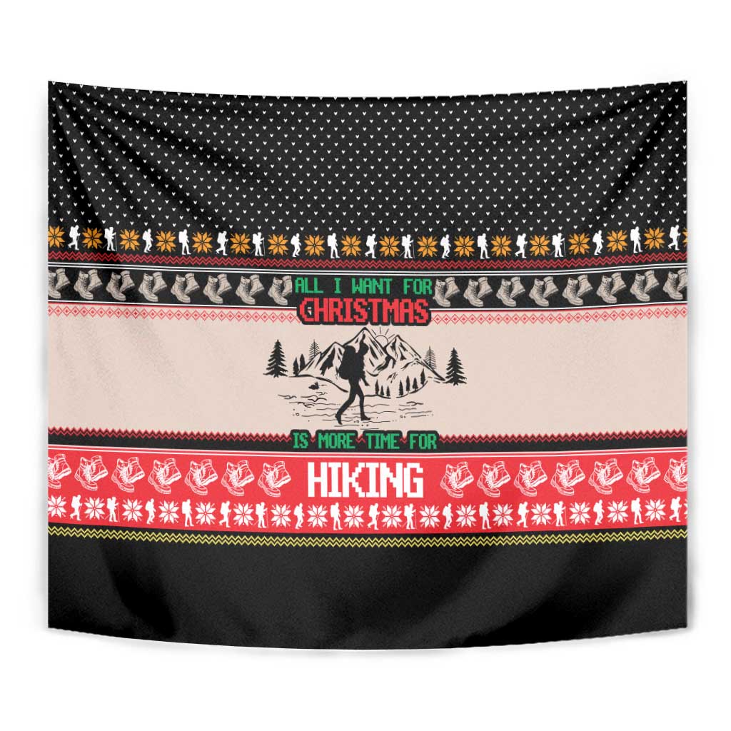 Hiking Christmas Tapestry with Mountains Trees and Winter Holiday Pattern - Wonder Print Shop