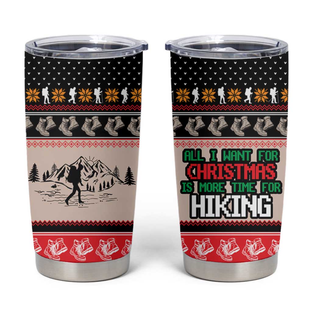 Hiking Christmas Tumbler Cup with Mountains Trees and Winter Holiday Pattern - Wonder Print Shop