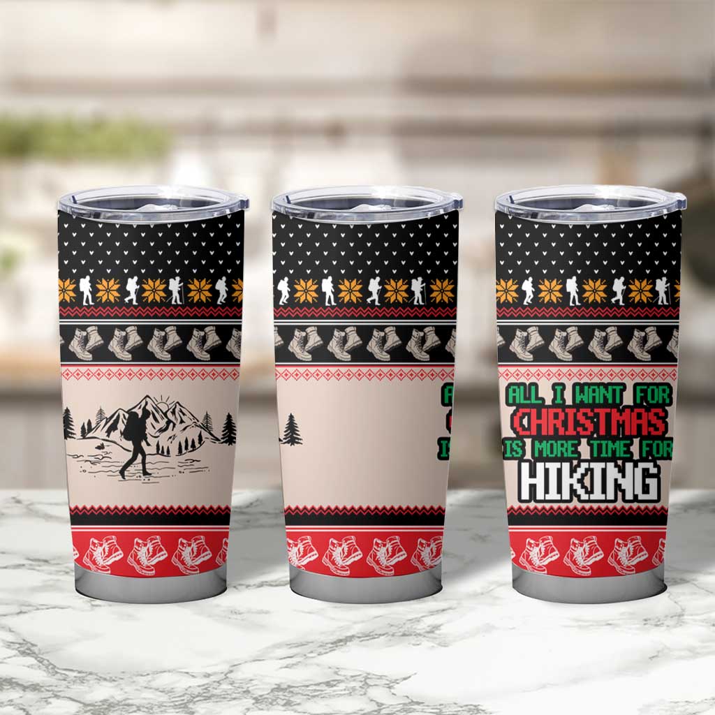 Hiking Christmas Tumbler Cup with Mountains Trees and Winter Holiday Pattern - Wonder Print Shop