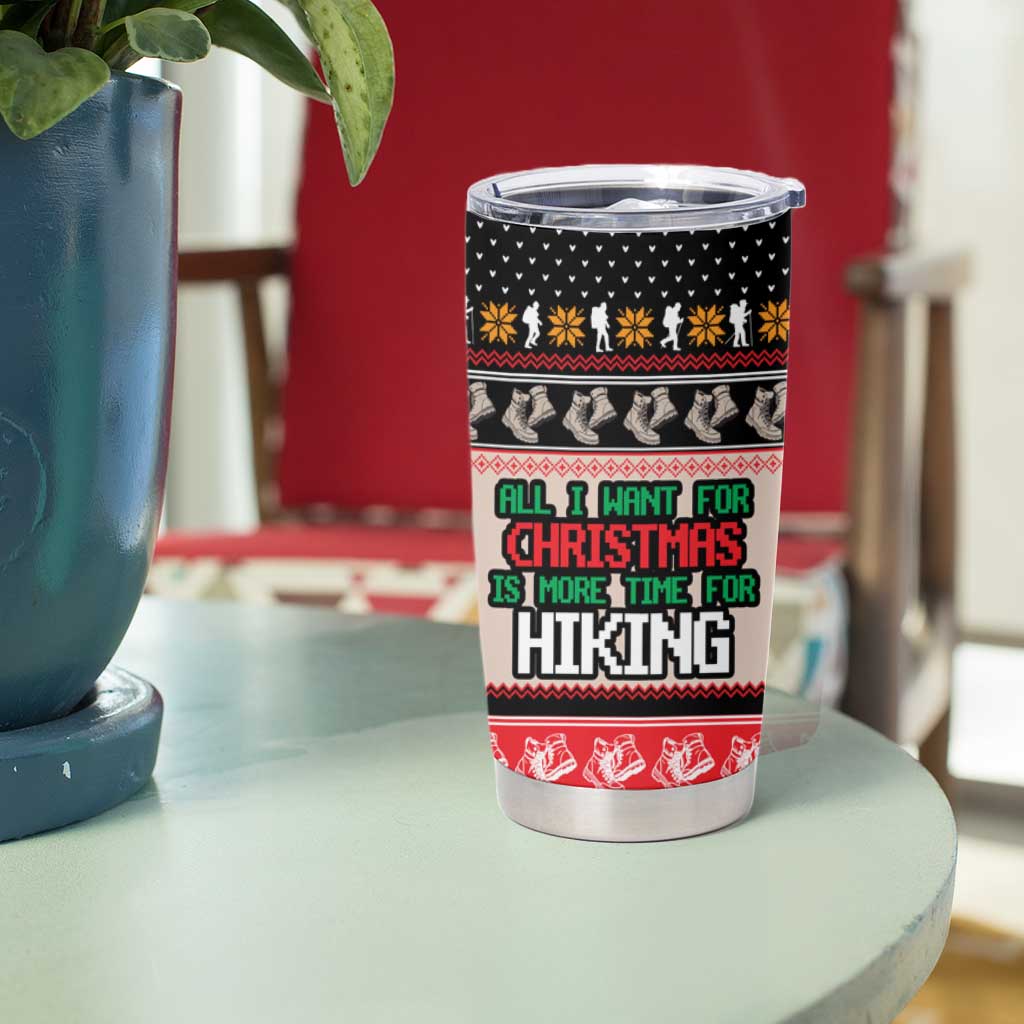 Hiking Christmas Tumbler Cup with Mountains Trees and Winter Holiday Pattern - Wonder Print Shop