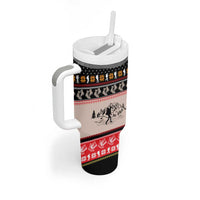 Hiking Christmas Tumbler With Handle with Mountains Trees and Winter Holiday Pattern - Wonder Print Shop