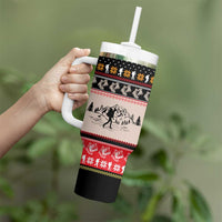 Hiking Christmas Tumbler With Handle with Mountains Trees and Winter Holiday Pattern - Wonder Print Shop