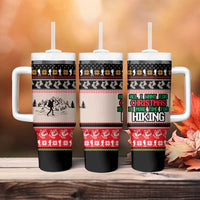 Hiking Christmas Tumbler With Handle with Mountains Trees and Winter Holiday Pattern - Wonder Print Shop