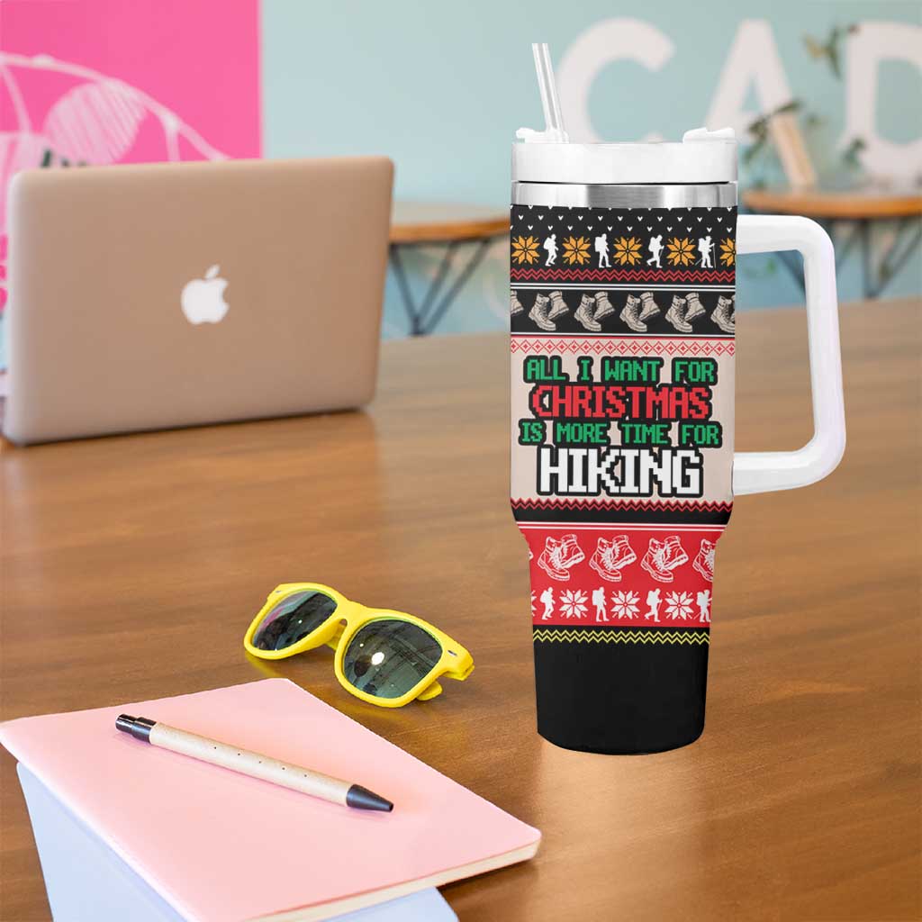 Hiking Christmas Tumbler With Handle with Mountains Trees and Winter Holiday Pattern - Wonder Print Shop