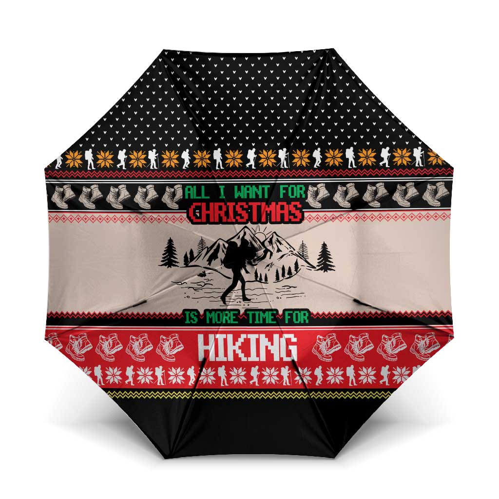 Hiking Christmas Umbrella with Mountains Trees and Winter Holiday Pattern - Wonder Print Shop