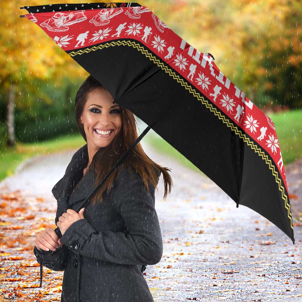 Hiking Christmas Umbrella with Mountains Trees and Winter Holiday Pattern - Wonder Print Shop