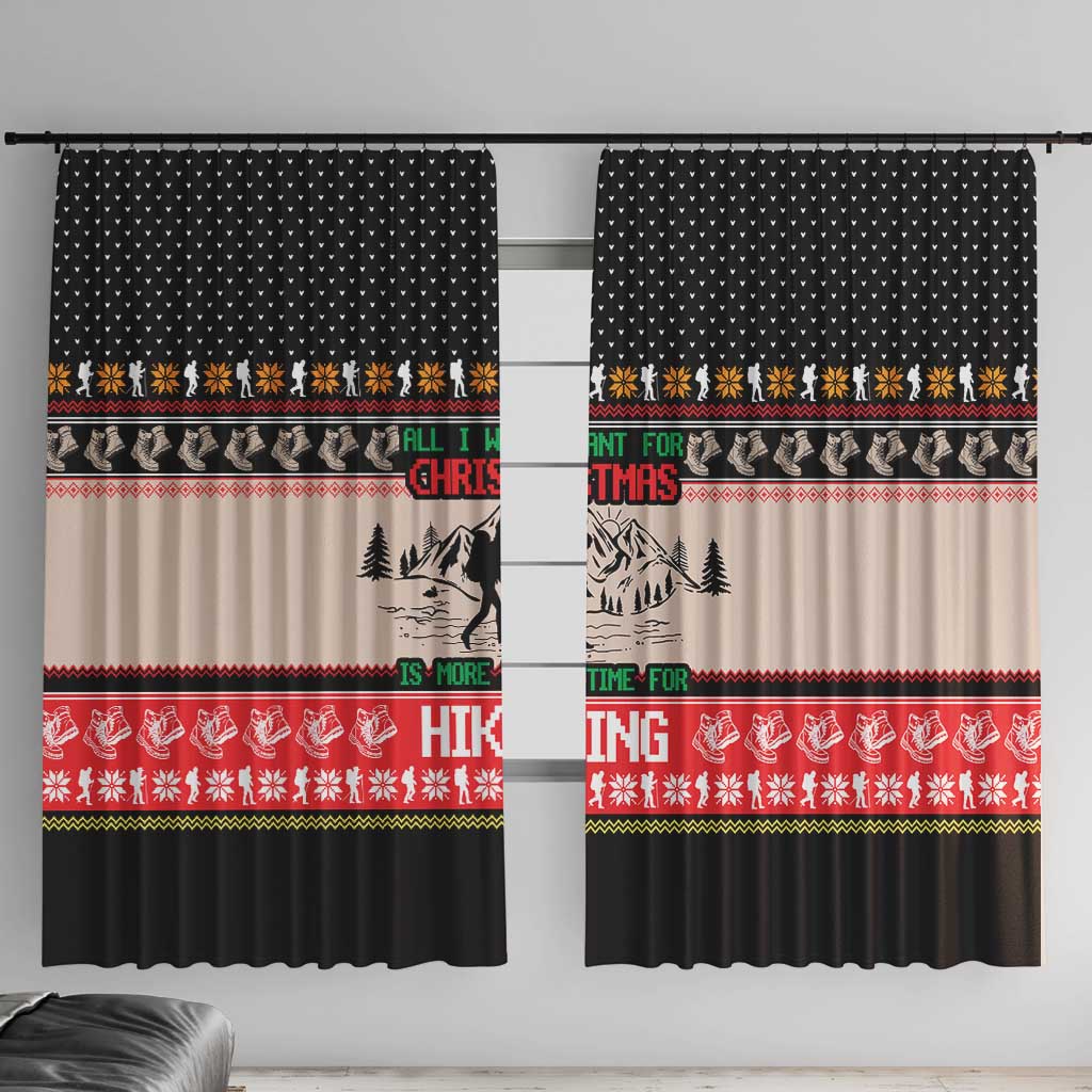 Hiking Christmas Window Curtain with Mountains Trees and Winter Holiday Pattern - Wonder Print Shop