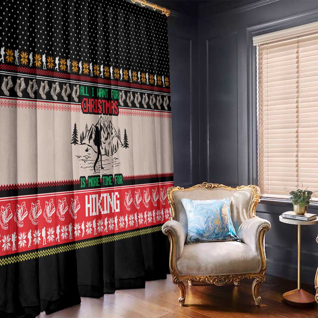 Hiking Christmas Window Curtain with Mountains Trees and Winter Holiday Pattern - Wonder Print Shop