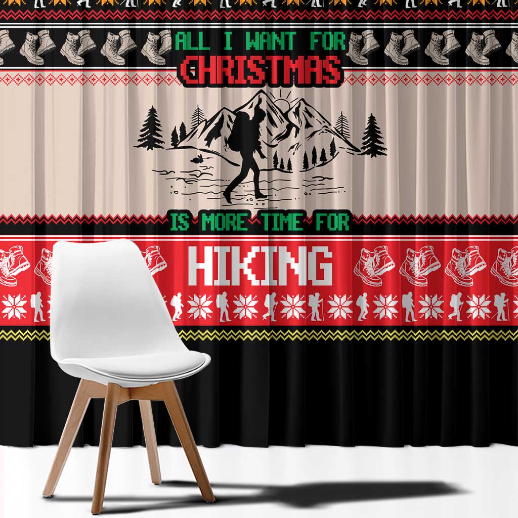 Hiking Christmas Window Curtain with Mountains Trees and Winter Holiday Pattern - Wonder Print Shop