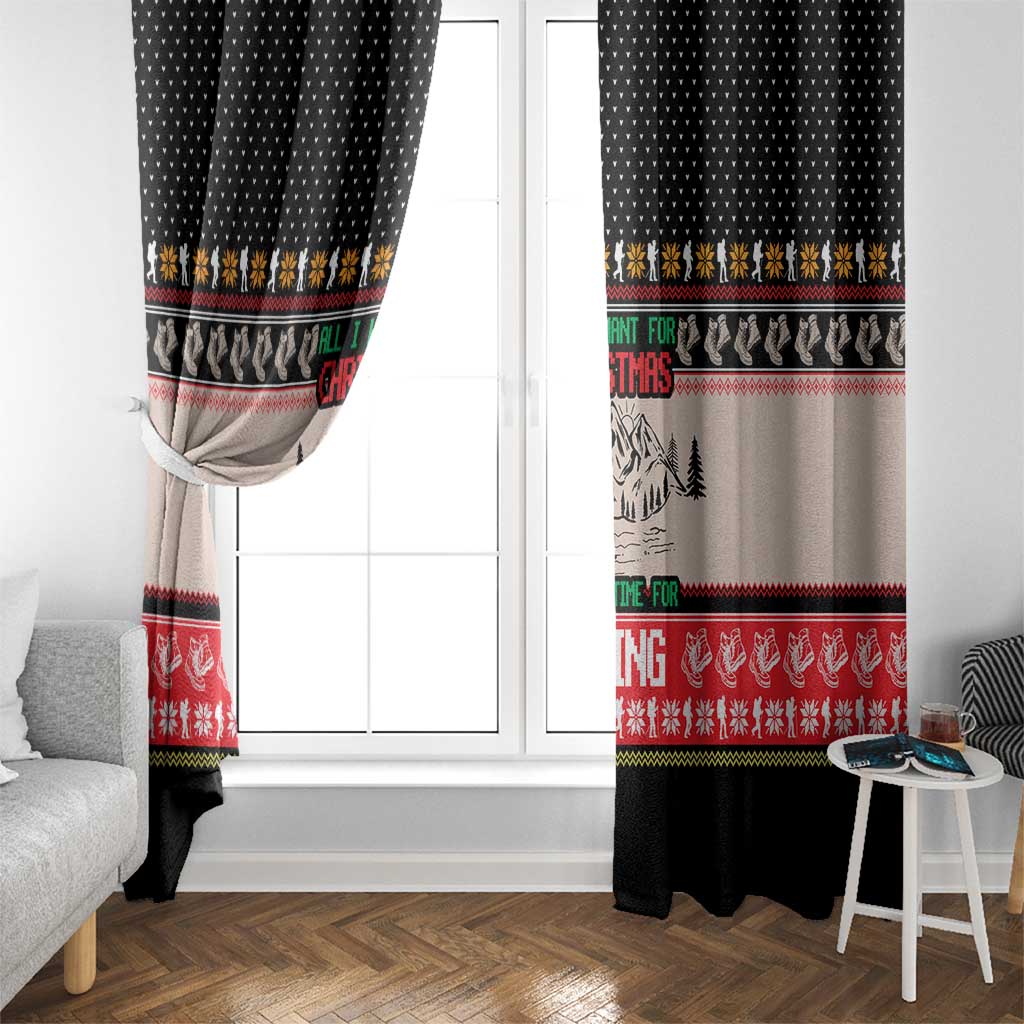 Hiking Christmas Window Curtain with Mountains Trees and Winter Holiday Pattern - Wonder Print Shop