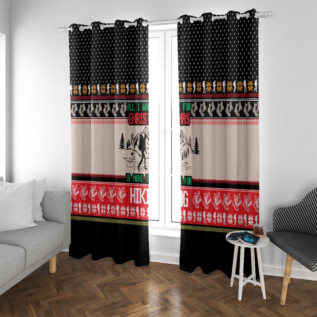 Hiking Christmas Window Curtain with Mountains Trees and Winter Holiday Pattern - Wonder Print Shop