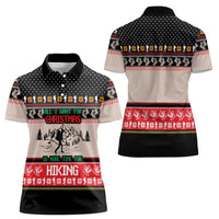 Hiking Christmas Women Polo Shirt with Mountains Trees and Winter Holiday Pattern - Wonder Print Shop