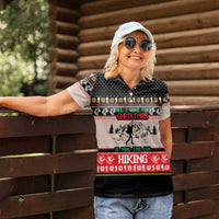 Hiking Christmas Women Polo Shirt with Mountains Trees and Winter Holiday Pattern - Wonder Print Shop