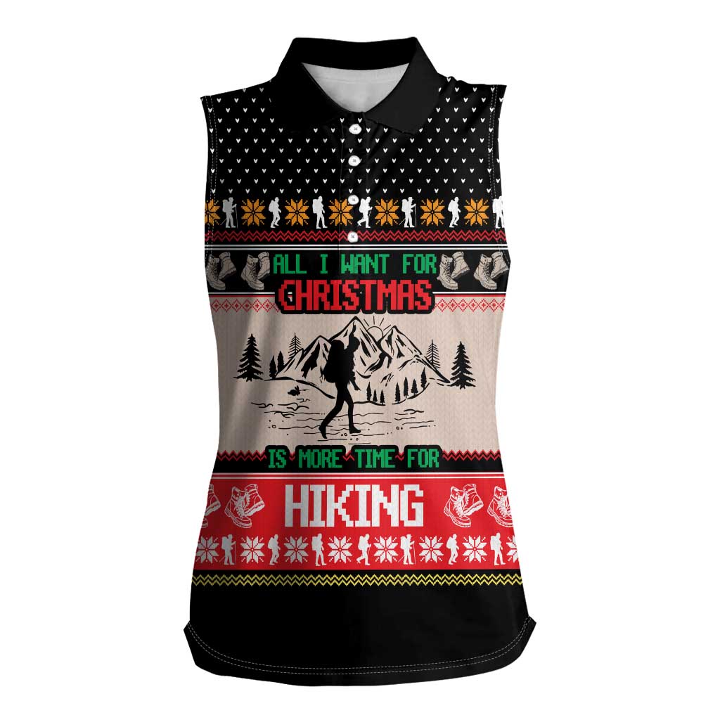 Hiking Christmas Women Sleeveless Polo Shirt with Mountains Trees and Winter Holiday Pattern - Wonder Print Shop