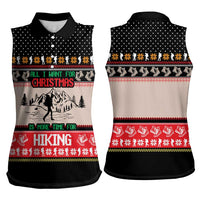 Hiking Christmas Women Sleeveless Polo Shirt with Mountains Trees and Winter Holiday Pattern - Wonder Print Shop