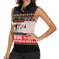 Hiking Christmas Women Sleeveless Polo Shirt with Mountains Trees and Winter Holiday Pattern - Wonder Print Shop