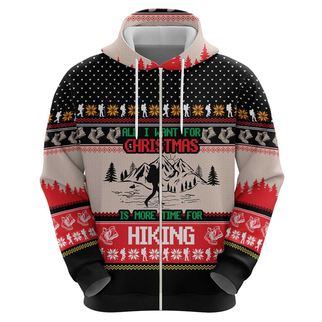Hiking Christmas Zip Hoodie with Mountains Trees and Winter Holiday Pattern - Wonder Print Shop