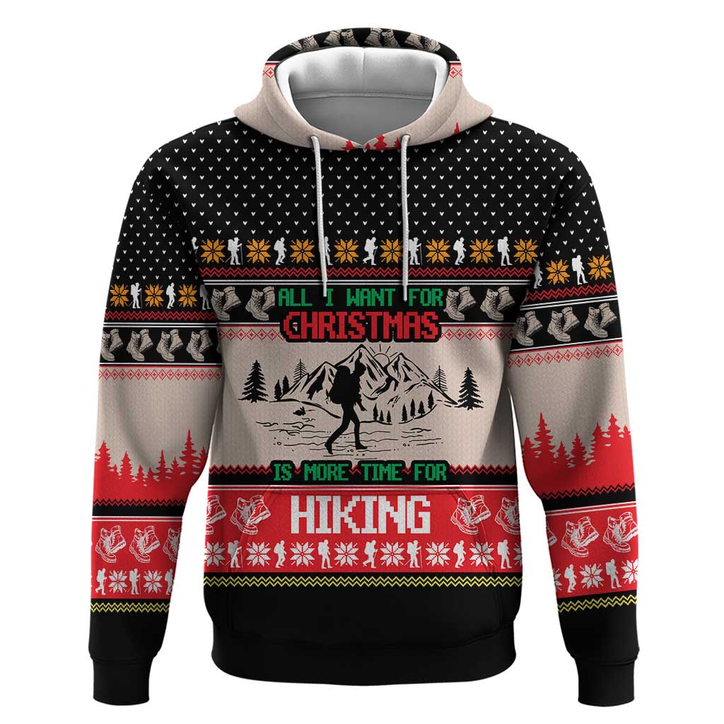 Hiking Christmas Zip Hoodie with Mountains Trees and Winter Holiday Pattern - Wonder Print Shop