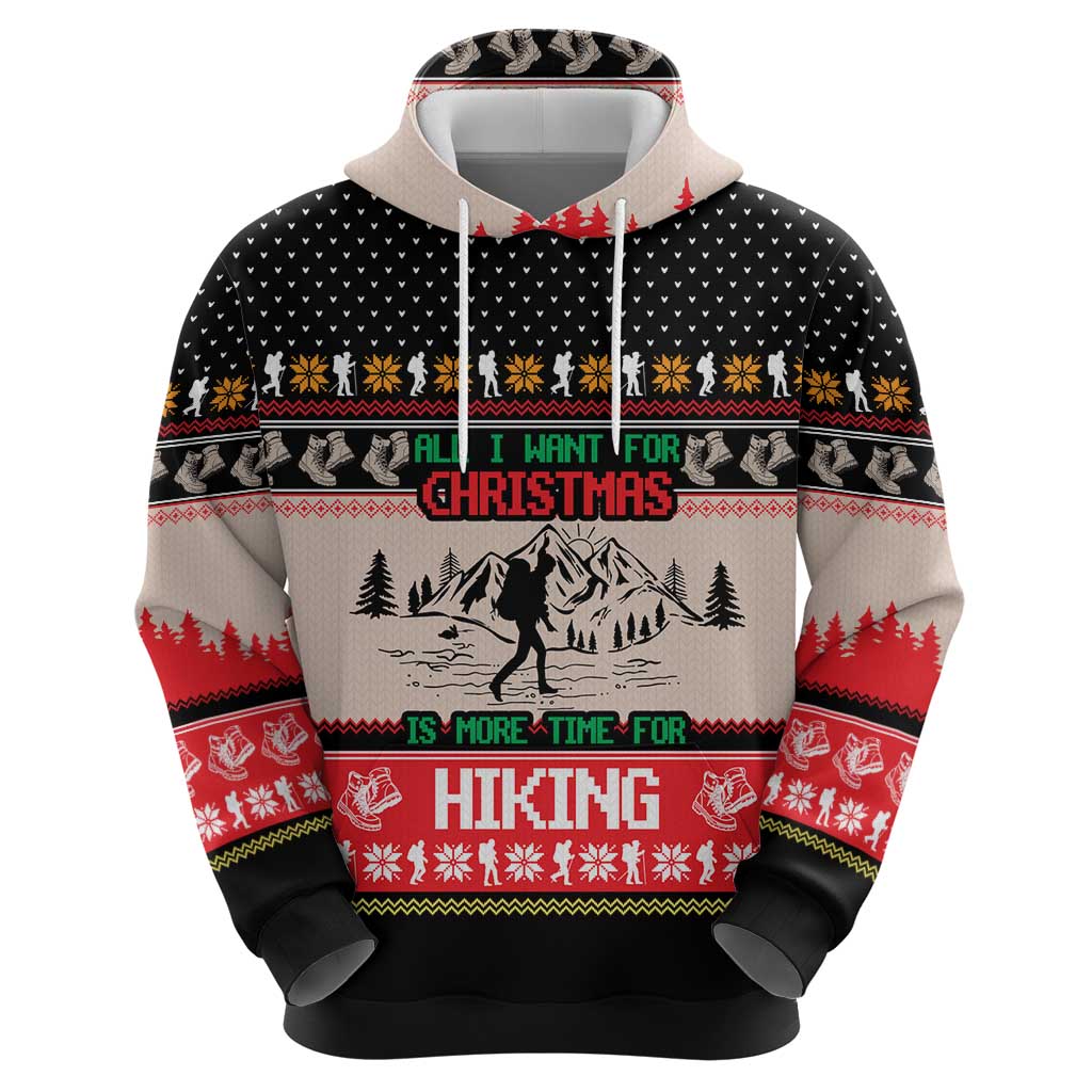 Hiking Christmas Zip Hoodie with Mountains Trees and Winter Holiday Pattern - Wonder Print Shop