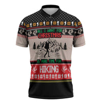 Hiking Christmas Zipper Polo Shirt with Mountains Trees and Winter Holiday Pattern - Wonder Print Shop