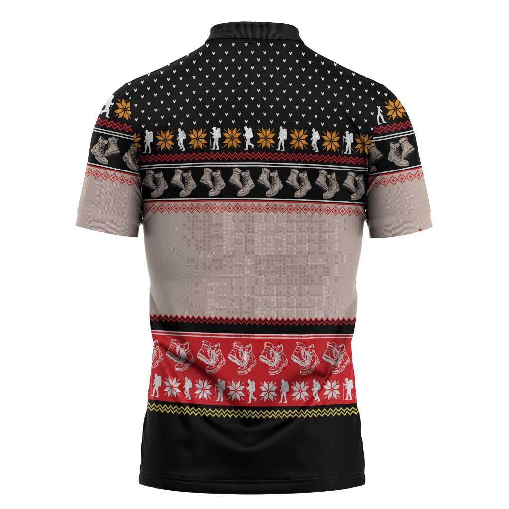 Hiking Christmas Zipper Polo Shirt with Mountains Trees and Winter Holiday Pattern - Wonder Print Shop