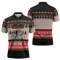 Hiking Christmas Zipper Polo Shirt with Mountains Trees and Winter Holiday Pattern - Wonder Print Shop