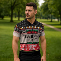 Hiking Christmas Zipper Polo Shirt with Mountains Trees and Winter Holiday Pattern - Wonder Print Shop